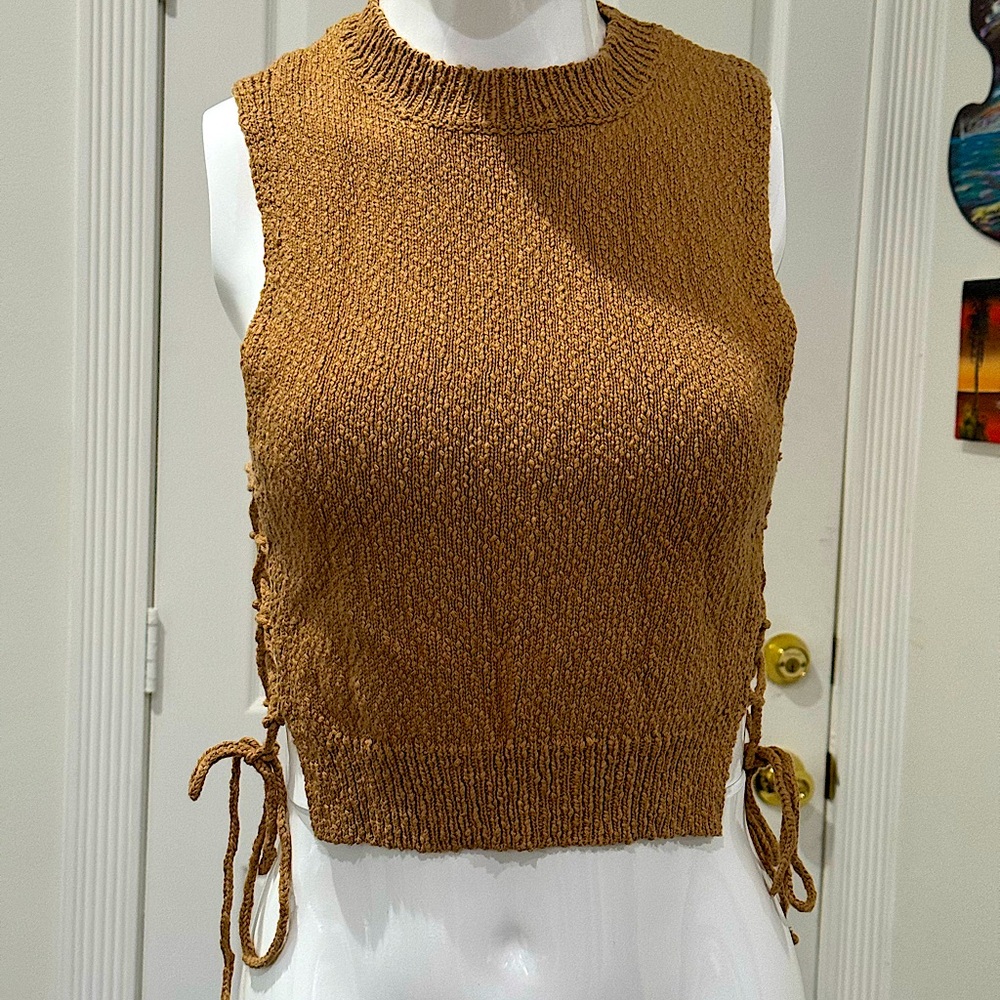 URBAN OUTFITTERS Beige Knit, Side Lace-up Crop Top, size small, NWOT